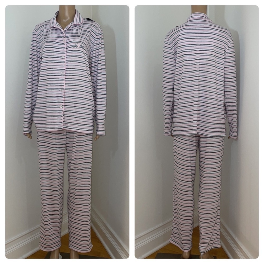 New Laura Ashley Women's Long Sleeve Button Down 2 Piece Pajamas Set PJs Size M